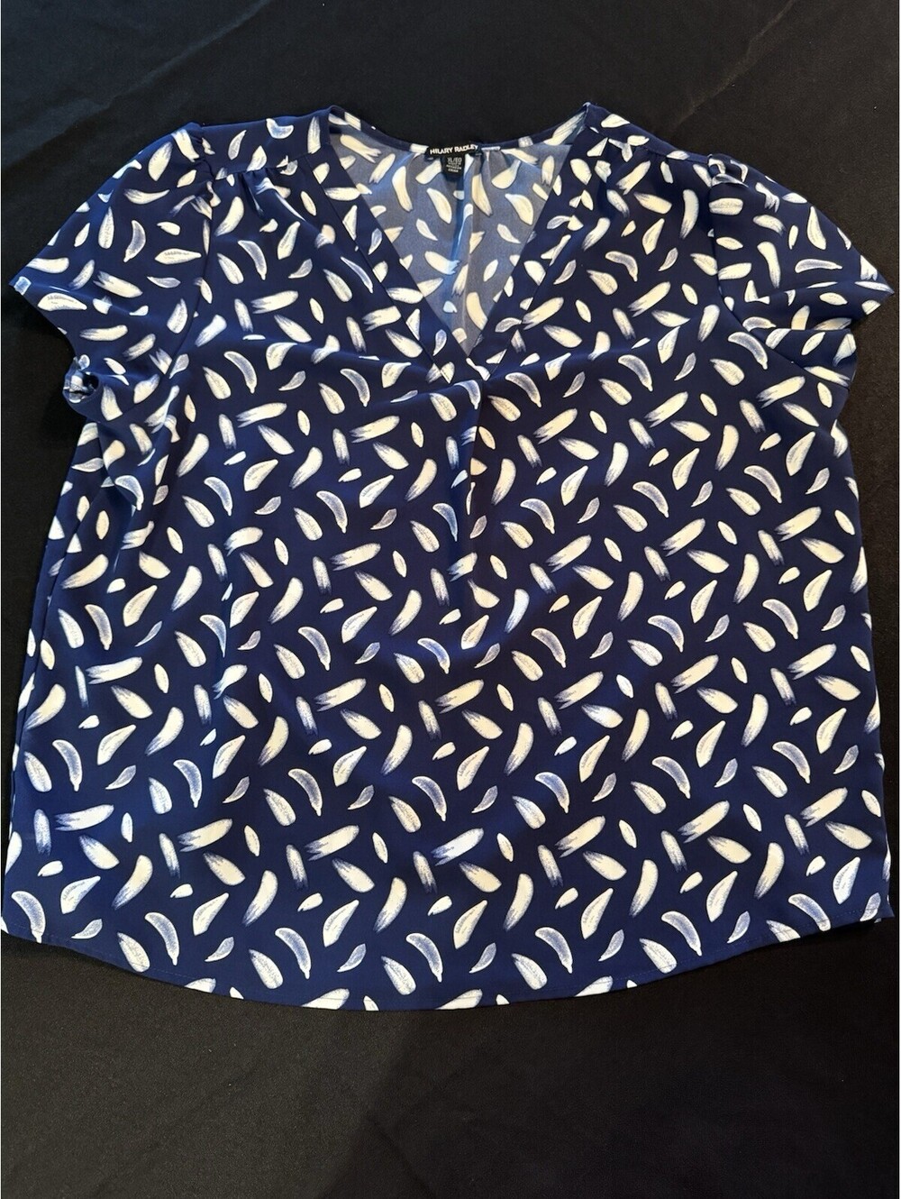 Hilary Radley lightweight blouse blue V neck office careerwear casual modest XL